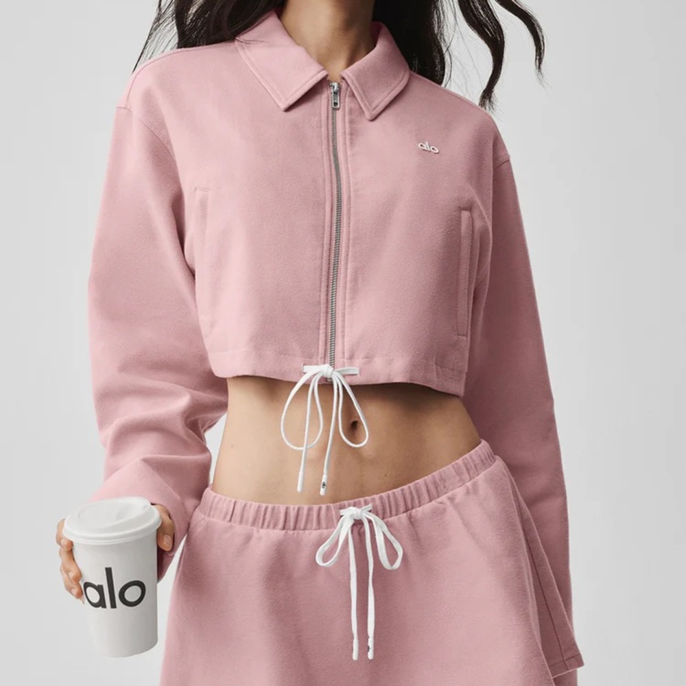 Alo Yoga Cropped Fan Favorite Full Zip Jacket Vintage Pink M